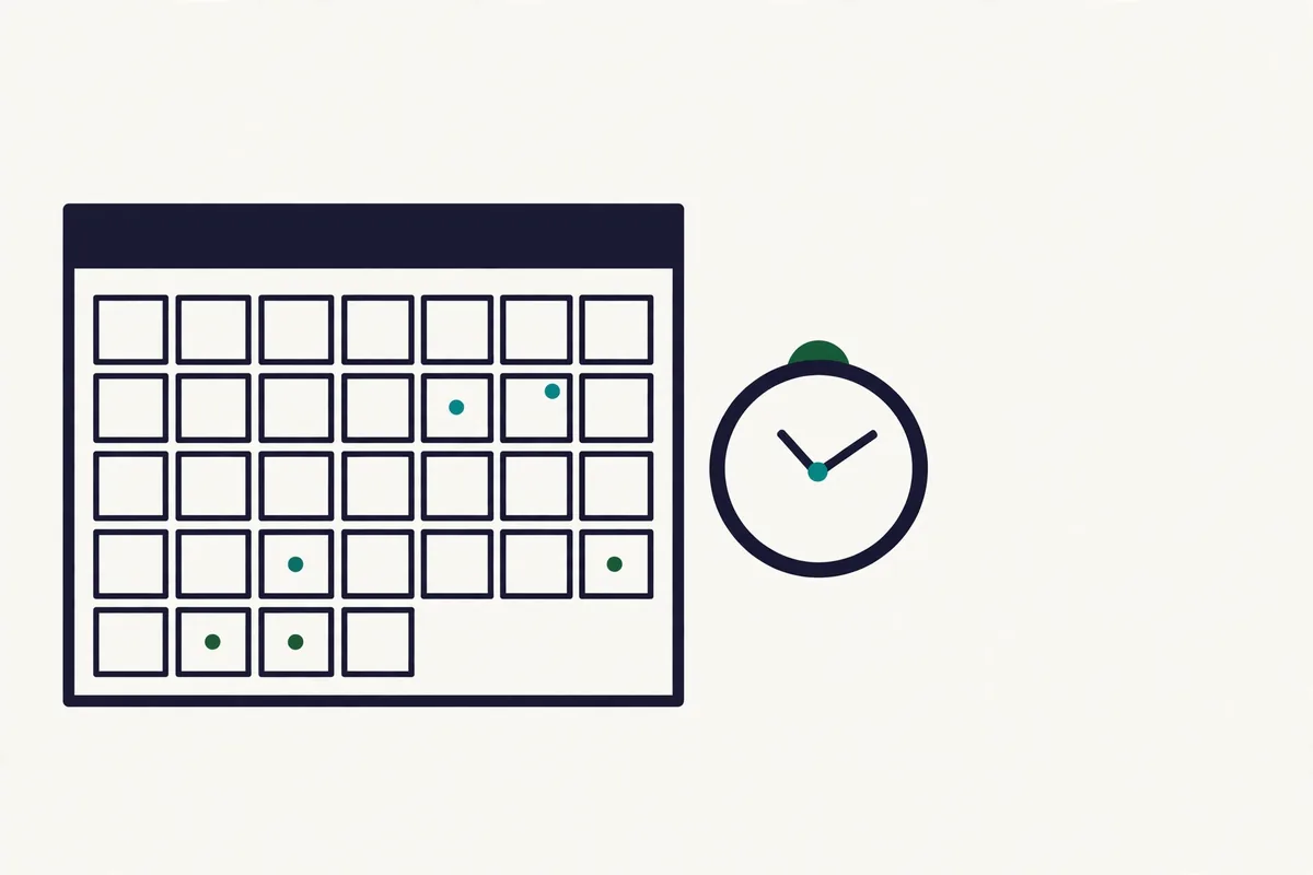 Illustration of a tax calendar with marked days and a clock beside it