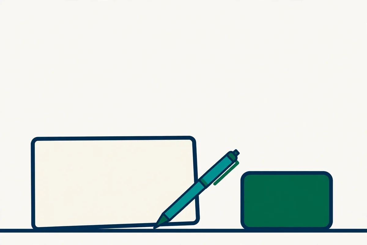 Illustration of a blank form, a pen, and an identification card on a desk